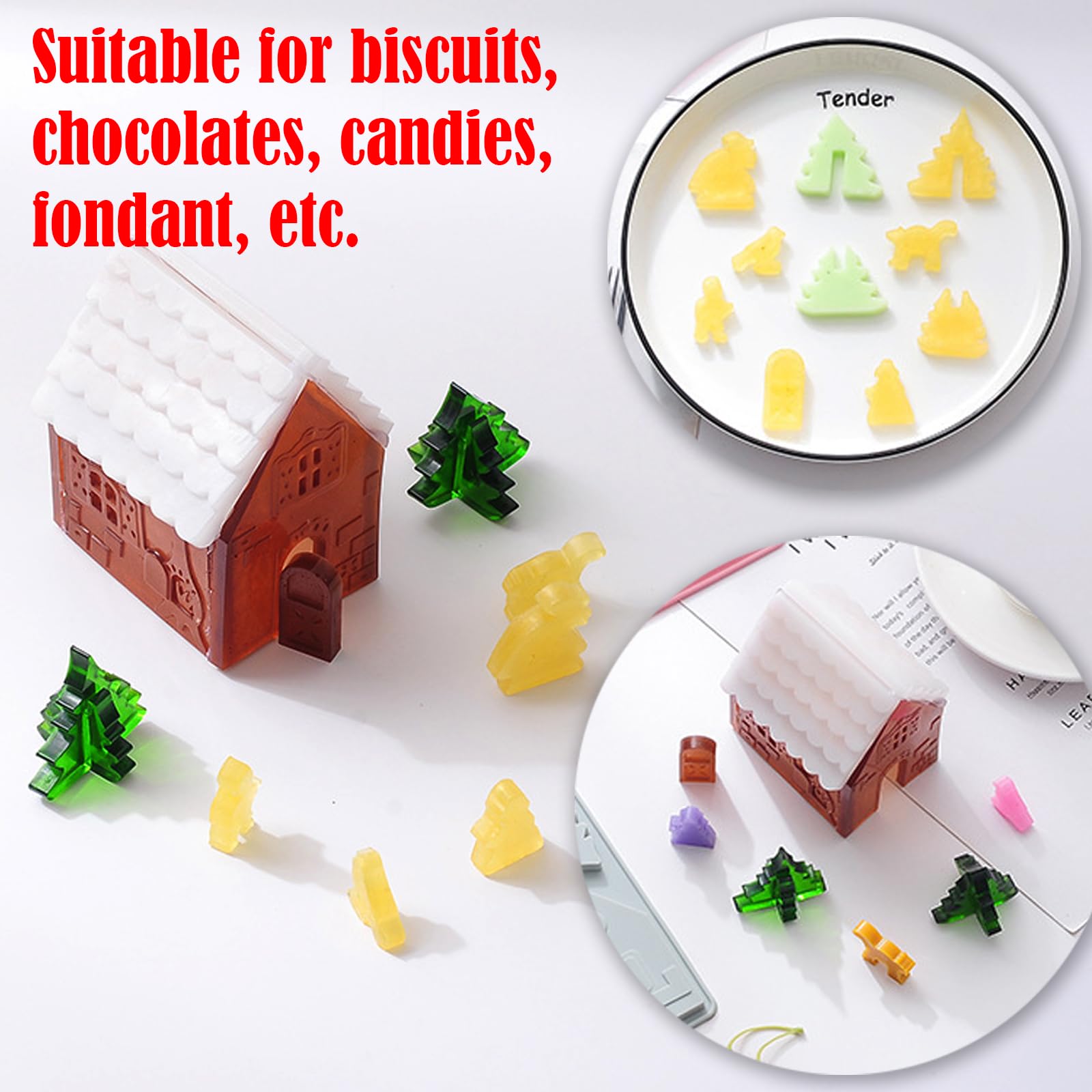 Stampini Di Silicone Per Natale – 2 Pezzi Con Forme Babbo Natale, Pupazzo Di Neve, Albero, Per Cioccolatini E Dolci