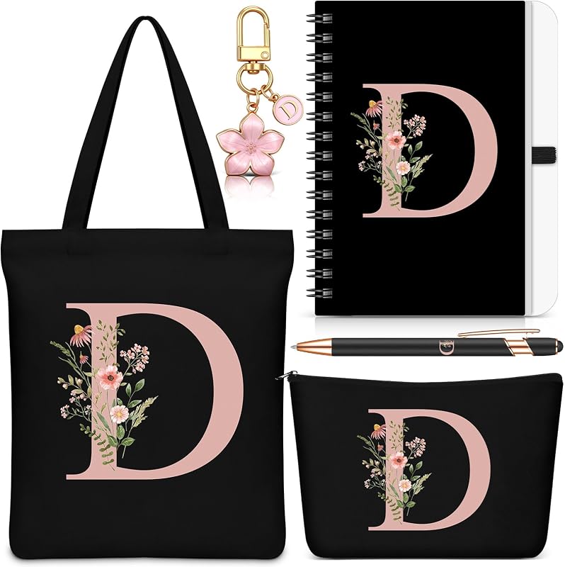Talltalk Conjunto com 5 peças com inicial D: necessaire, bolsa de ombro, chaveiro, caderno e caneta