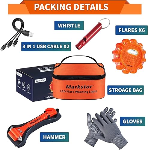 Miniatura 2 de Juego de 6 bengalas LED para carretera, kit de emergencia LED ámbar de recarga USB, luz de advertencia con magnético, kit de bengalas de disco de