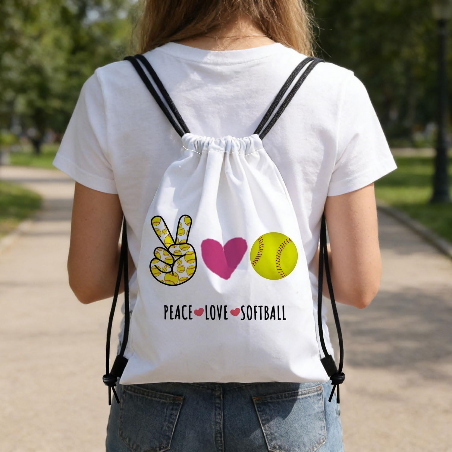 Peace Love Softball Dual-Sided Print Drawstring Bag image 3