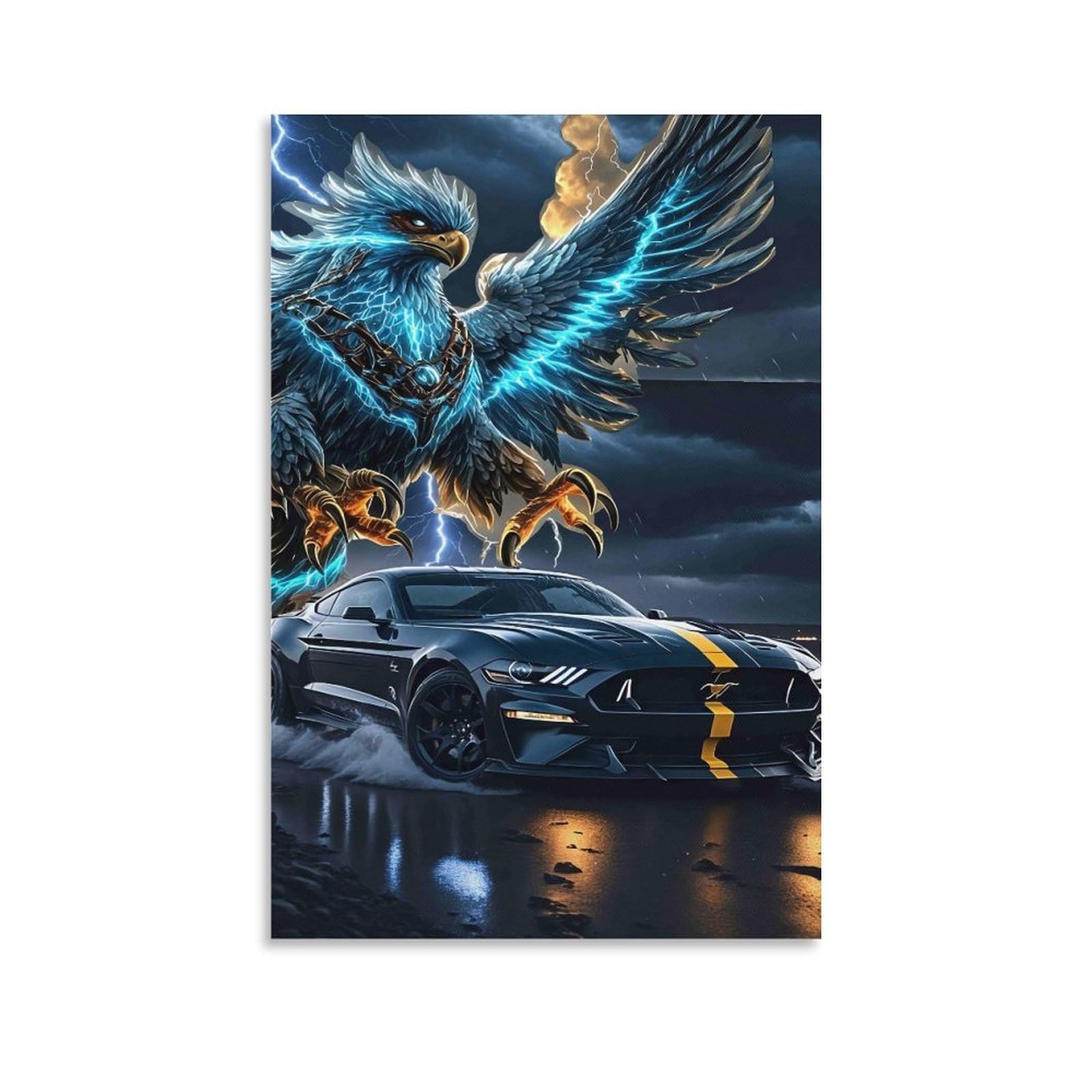 DHBANEIOK Electric Eagle Car Art Poster Artwork Giclee Canvas Prints Modern Canvas Wall Art Picture Wall Hanging for Home Decorations 16x24inch(40x60cm)