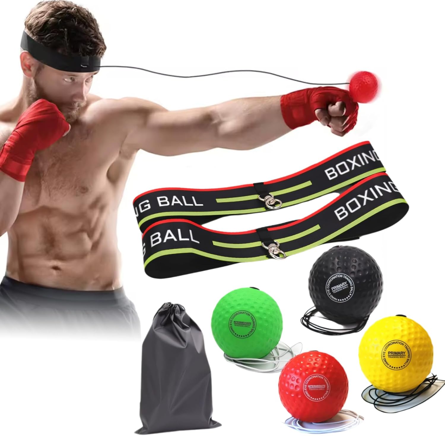 Boxing Reflex Ball Set | Adjustable Headband Reflex Ball for Hand-Eye Coordination Training | Enhance Reflexes, Speed & Skills | Ideal for All Ages & Fitness Levels