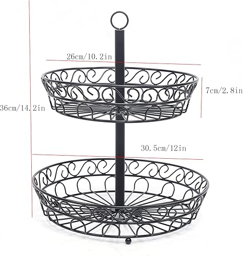 Miniatura 6 de Soporte de frutas de 2 niveles para fruta, bandeja escalonada de metal, cesta de frutas de encimera, cesta de almacenamiento de dulces para