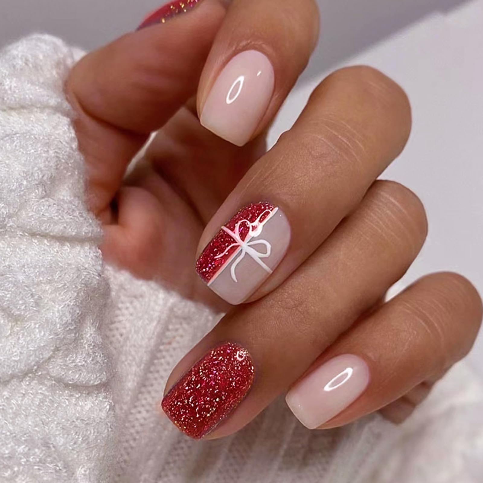 Künstliche Nägel Rot – Lang & Quadratisch | 24 Stück + Kleber | Für Damen, French Look | Ideal Für Partys & Feste