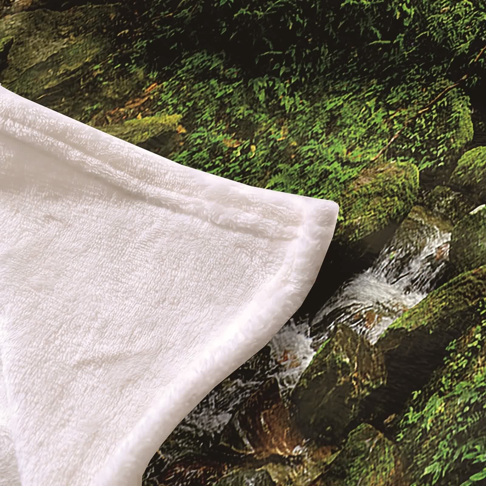 Coperta Termica Flanella,Coperta Pile Invernale Foresta con Ruscello Verde Coperta Invernale 180x220cm