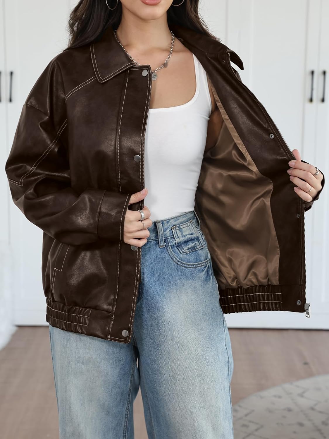 Trendy Queen Womens Oversized Leather Jackets Fall Motorcycle Bomber Winter Coats 2026 - Image 6