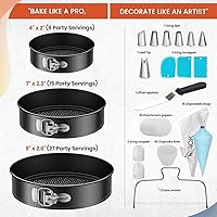Vista 2 de RFAQK 100pcs Cake Pan Sets for Baking + Cake Decorating Supplies: 3 Non-Stick Springform Pans Set (4, 7, 9 inches), Icing Tips, Cake Leveler
