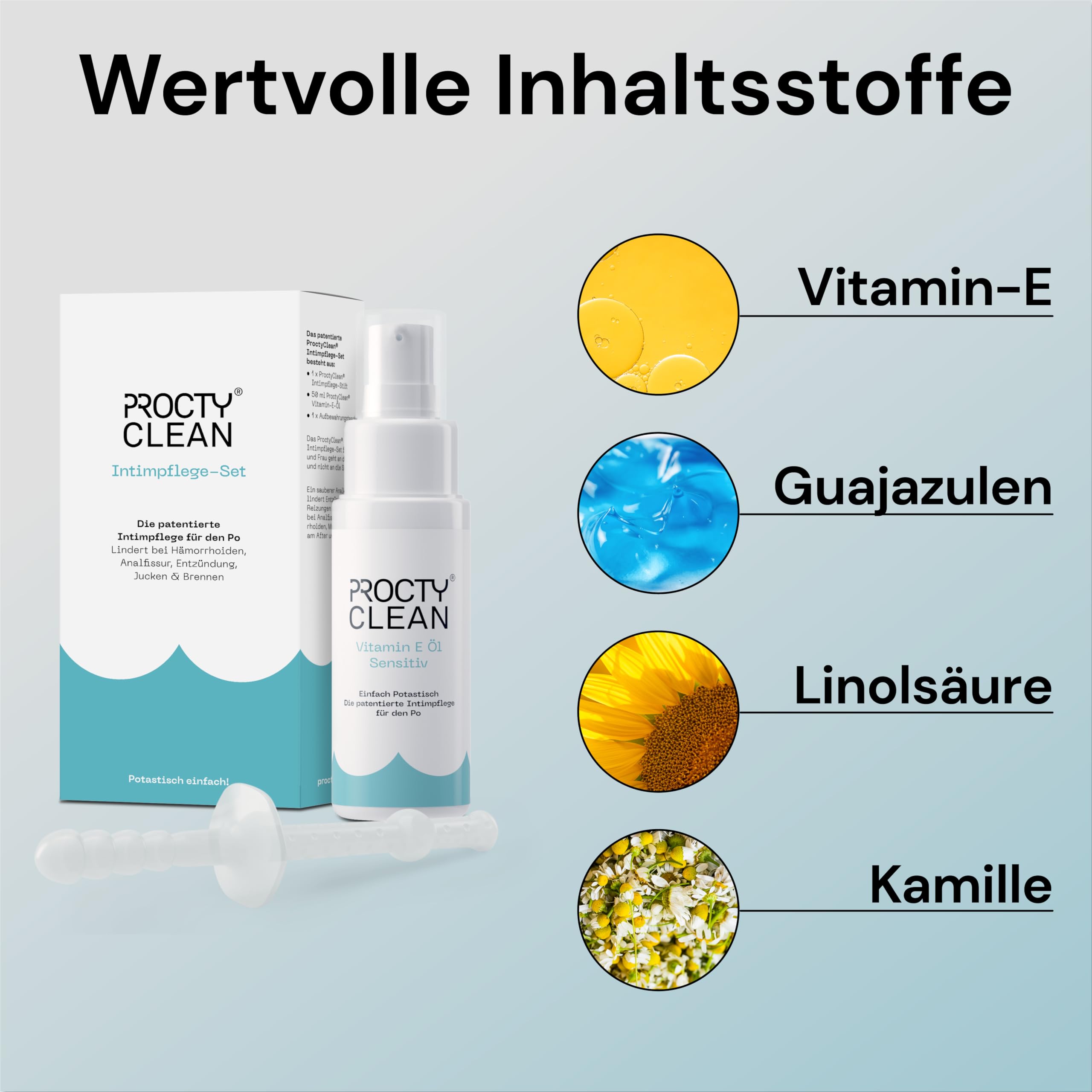 ProctyClean Intimpflege-Set für den Po, Analhygiene bei Hämorrhoiden & Co | Innovation für den Po. Statt Hämorrhoidensalbe, Hämorrhoiden Zäpfchen, Linderung bei Analfissuren, Afterjucken, Brennen
