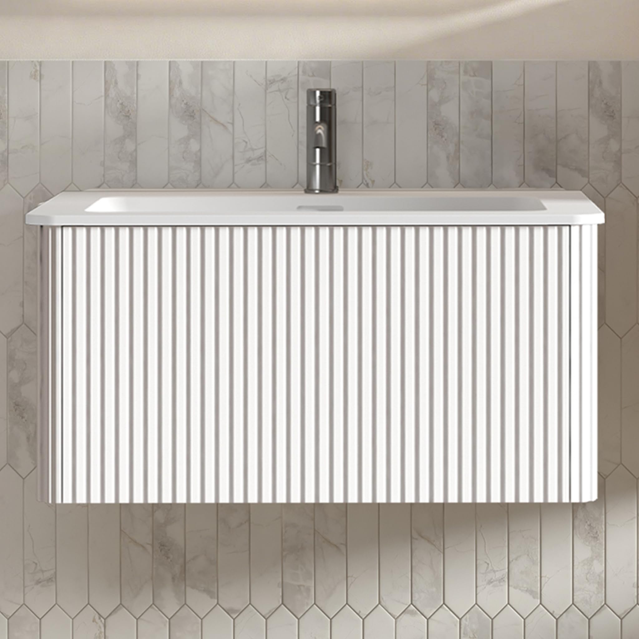 Mueble de baño de 80 cm suspendido lavabo fundición mineral premontado