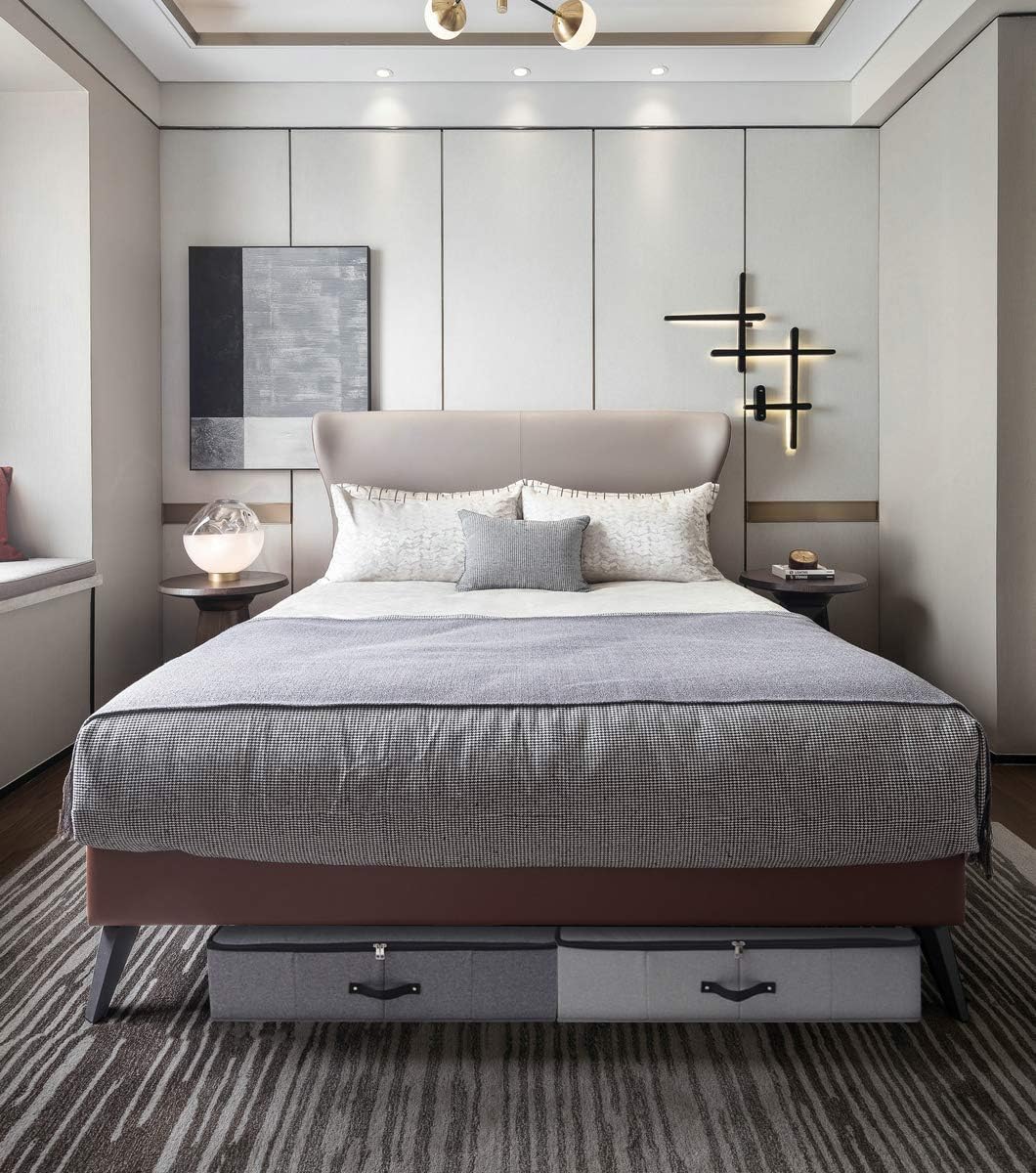 Omygarden 2PCS Foldable Under Bed Storage Box with Plastic Support Liner, Handles, Zipper lid, Blankets Clothes Comforters Storage Bin Organizer for Bedroom and Closet, 29×15×7inch, Black Grey - Image 7