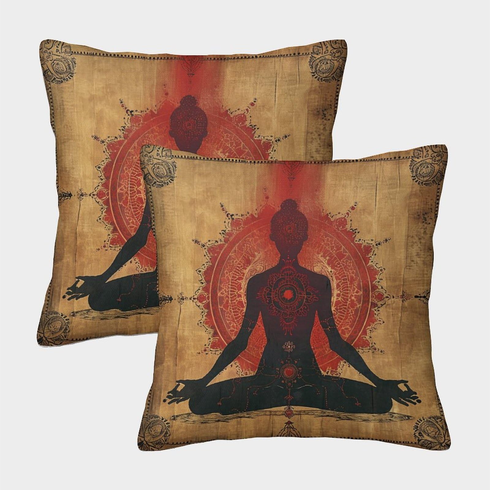 kaiyun 2 Pack Meditative Seated Pillow Case 50x50cm Throw Pillow Case,Modern Decoration Pattern for Terrace Sofa Bedroom Indoor Outdoor Party