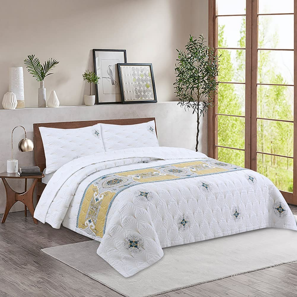 Biała luksusowa narzuta patchworkowa w kwiaty 100% bawełna Lekkie kołdry z 2 poszewkami na cały sezon, 230x250cm