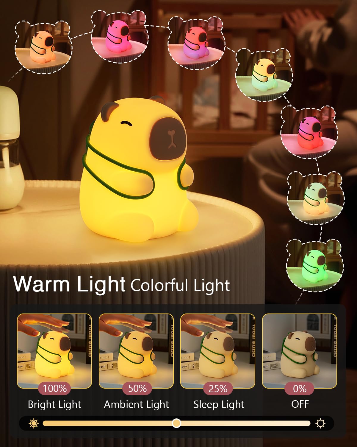 LOFICOPER Capybara Night Light, Cute Animal Soft Silicone LED Lamp with Dimmability and Timer - Image 3