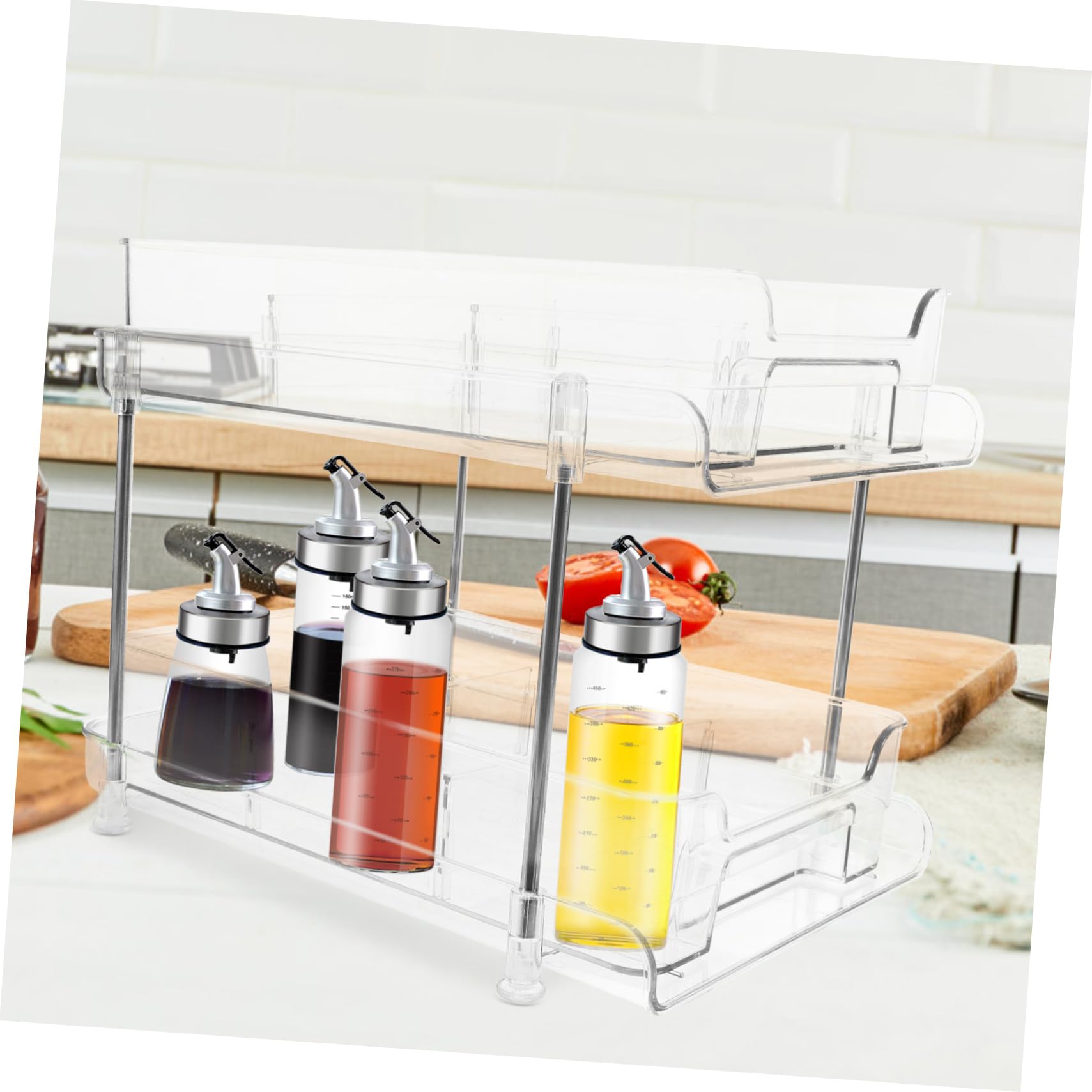 COLLBATH Organizzatore a 2 Livelli Trasparente, Estraibile, in Pet e Acciaio Inox, per Trucchi e Spezie, Capienza Grande, per Casa e Camera da Letto