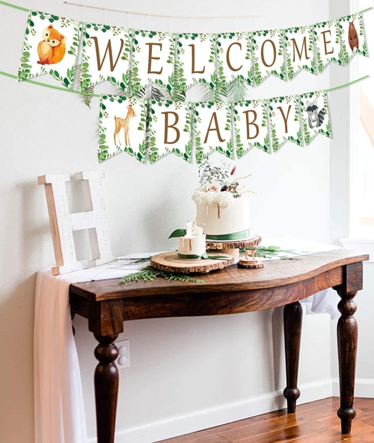 Rustic Greenery Woodland Animals Welcome Sign Baby Shower Birthday - E – Lollipop Party Supplies And Design Studio - Foto 13