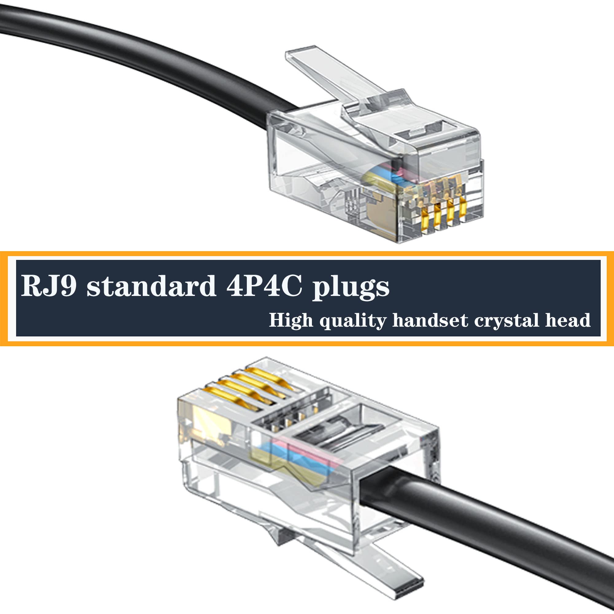 Cavo telefonico RJ9 4P4C, cavo telefonico a spirale, confezione da 10 pezzi da 2,4 m non arrotolato, cavo a spirale per telefono fisso RJ9 4P4C, accessorio telefonico – Confezione da 20
