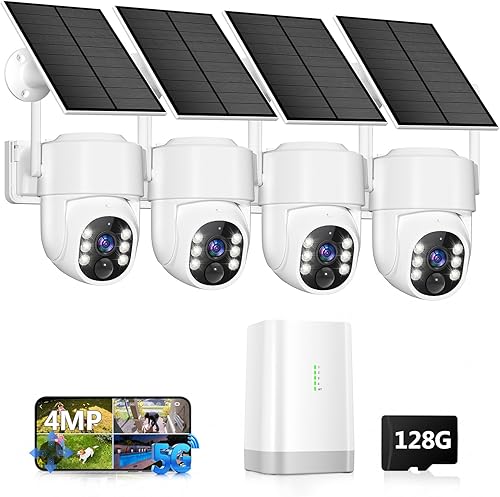 Cámaras de seguridad inalámbricas de 4MP para exteriores, sin suscripción, 128 GB de almacenamiento local, cámaras alimentadas por energía solar