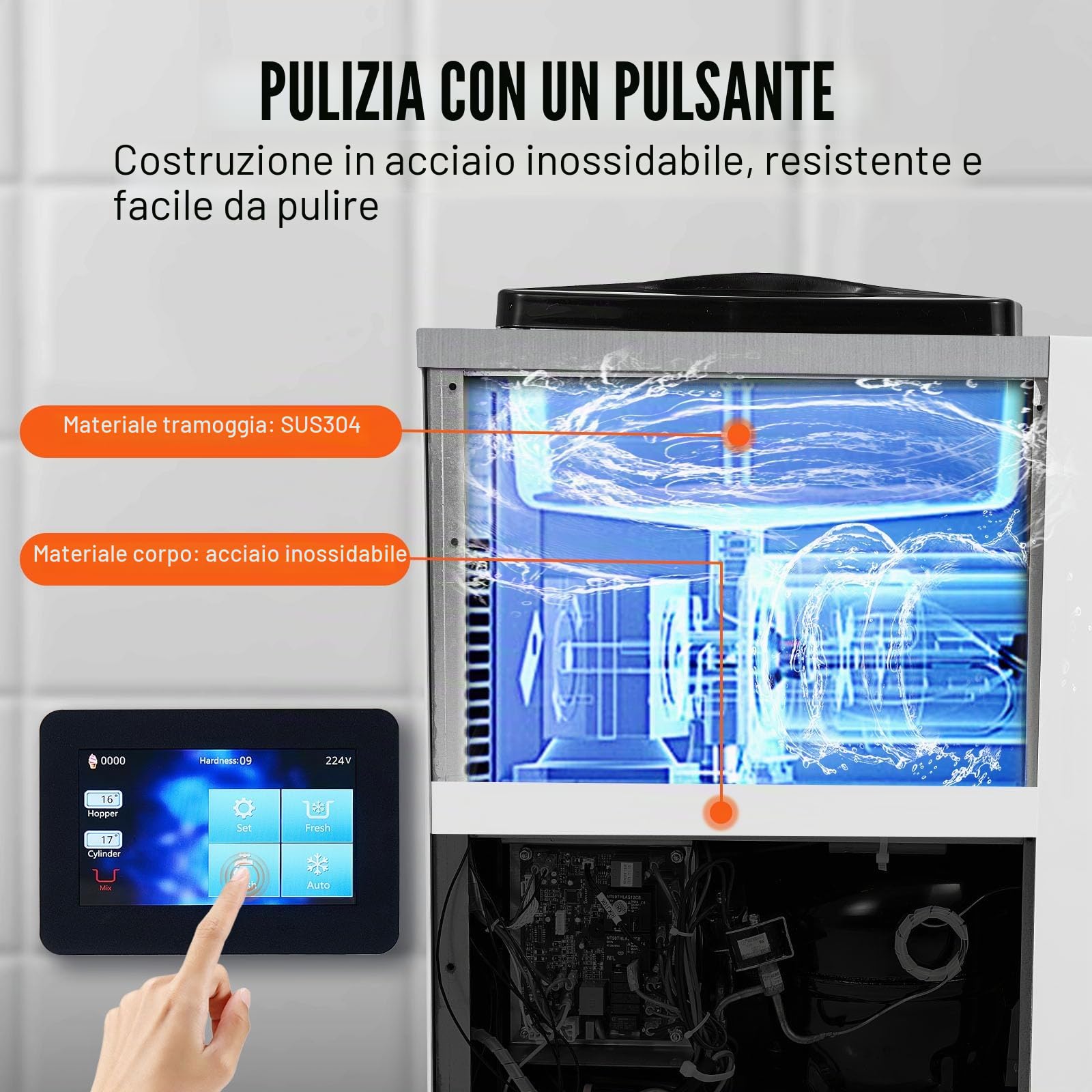 VEVOR Macchina per Gelato Commerciale, Produzione 10 L/H, Macchina per Gelato Soft da Banco Monogusto 900 W, Tramoggia 4 Litri, Cilindro 1,6 Litri, per Snack Bar Ristorante