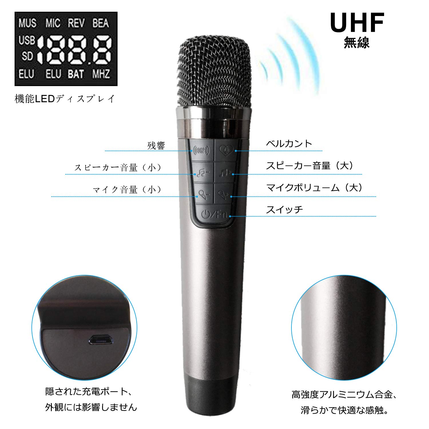 Amazon.co.jp: RHM K222 カラオケマシン、2つのワイヤレスマイクと5
