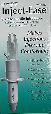 Ambimedinc Inject-Ease Automatic Syringe Injector for Subcutaneous Injections or Needle Depths of 1/2 or Less Using a 1ml, 1/2ml, or 1/3ml Insulin Syringe with a Fixed-Tip Needle