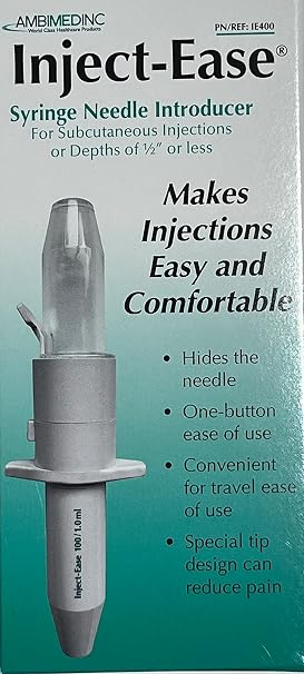 Ambimedinc Inject-Ease Automatic Syringe Injector for Subcutaneous Injections or Needle Depths of 1/2 or Less Using a 1ml, 1/2ml, or 1/3ml Insulin Syringe with a Fixed-Tip Needle
