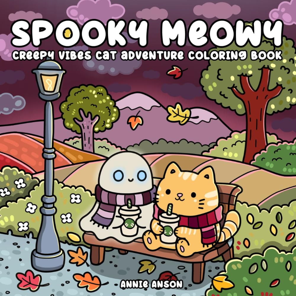 Spooky Meowy, Creepy Vibes Cat Adventures Coloring Book: Adorable Cat With Halloween Night Friends Illustrations, For Adults, Teens, Kids