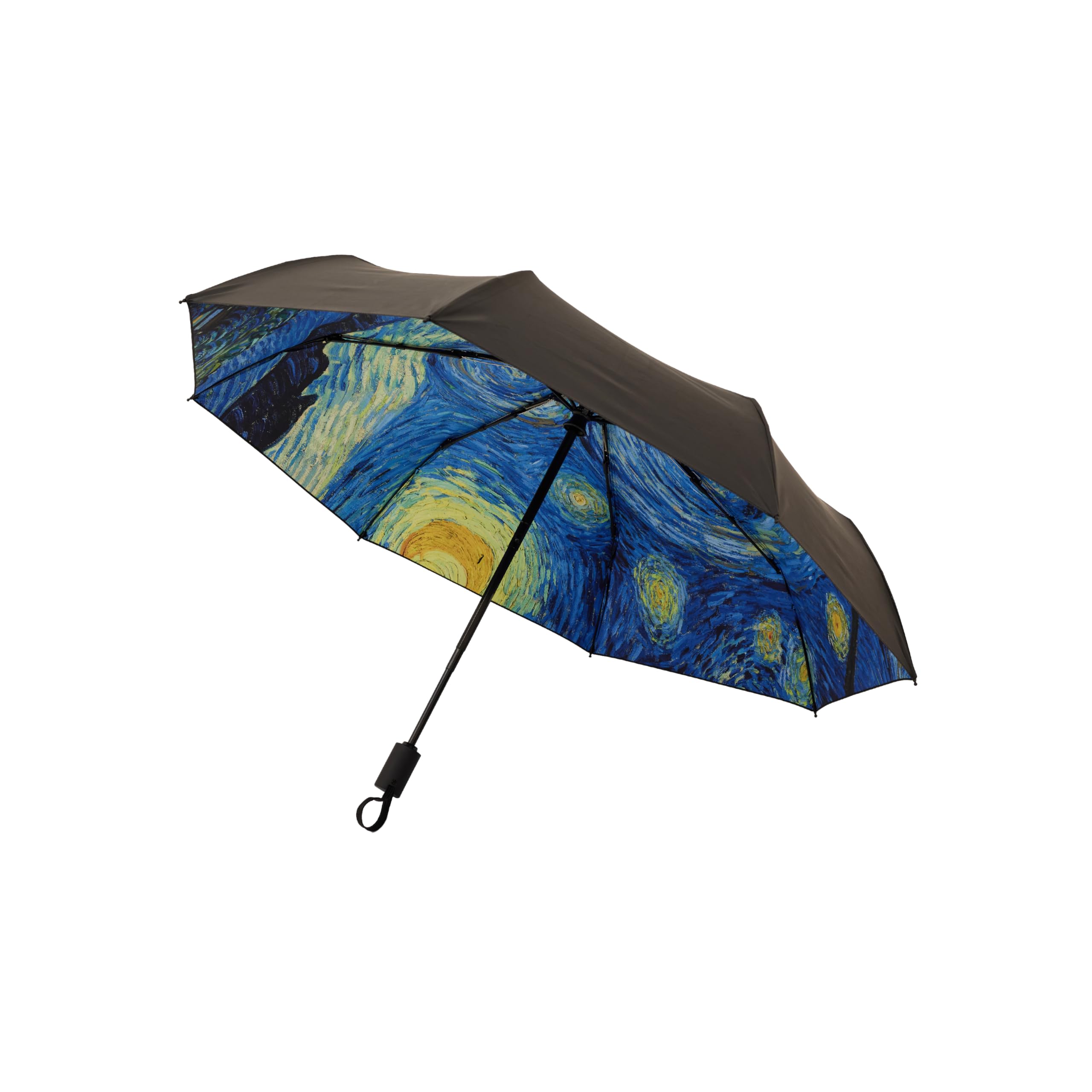 Signare Tapestry Automatic Umbrella, Art Design, Double Layer Reverse Opening, Black Backdrop (Starry Night)
