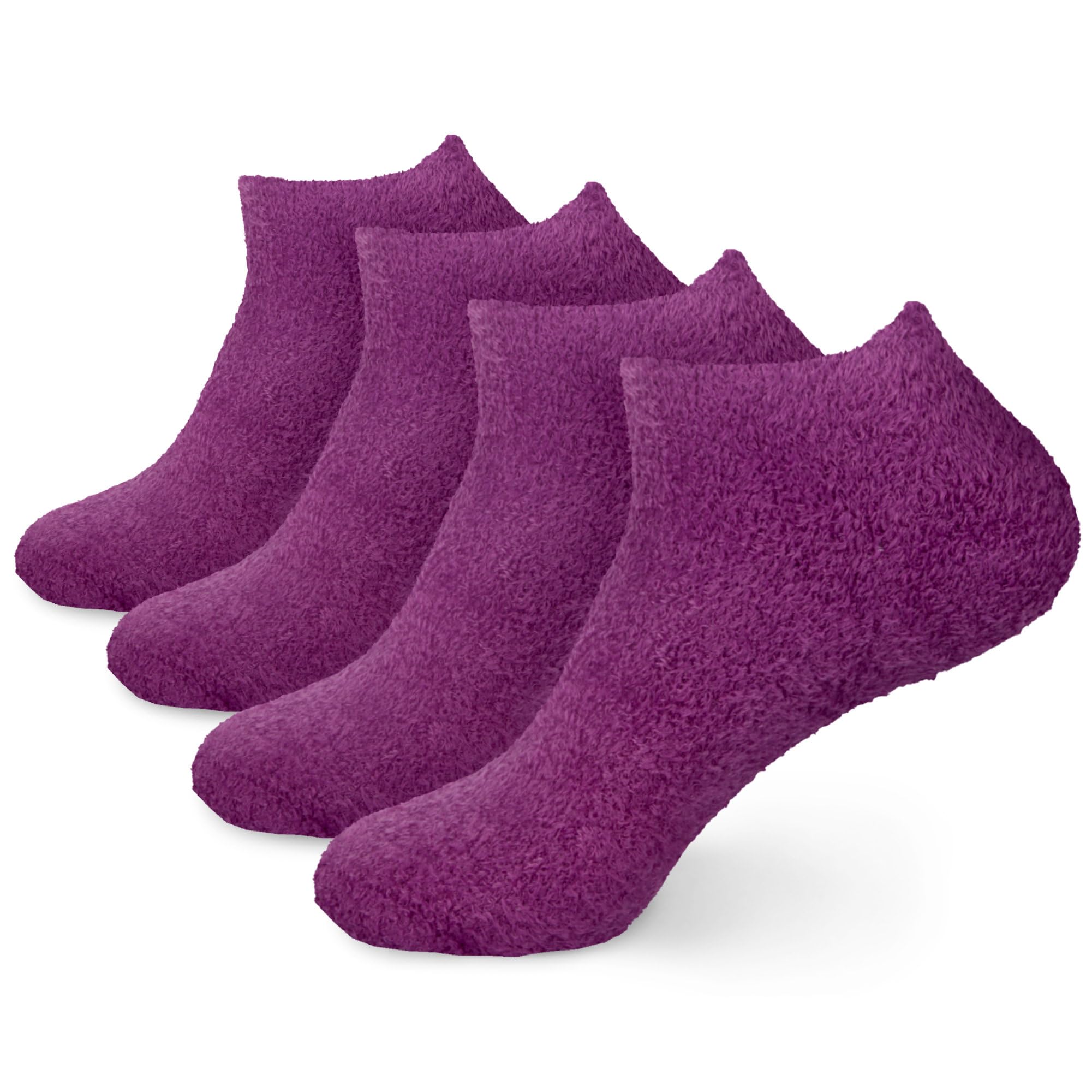 BambooMN Women's Aloe Infused Fuzzy Nylon Moisturizing Spa Socks - Solid Purple - Size 4-8 - 4 Pairs