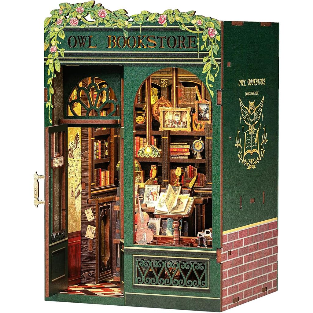 PATPAT® Owl Bookstore DIY Miniature House Kit Book Nook Kit, Wooden Doll House for Adults and Teens Mystery Box Surprise, 3D Wooden Puzzle Bookshelf Decor, for Christmas, Birthday, Anniversary-image-21
