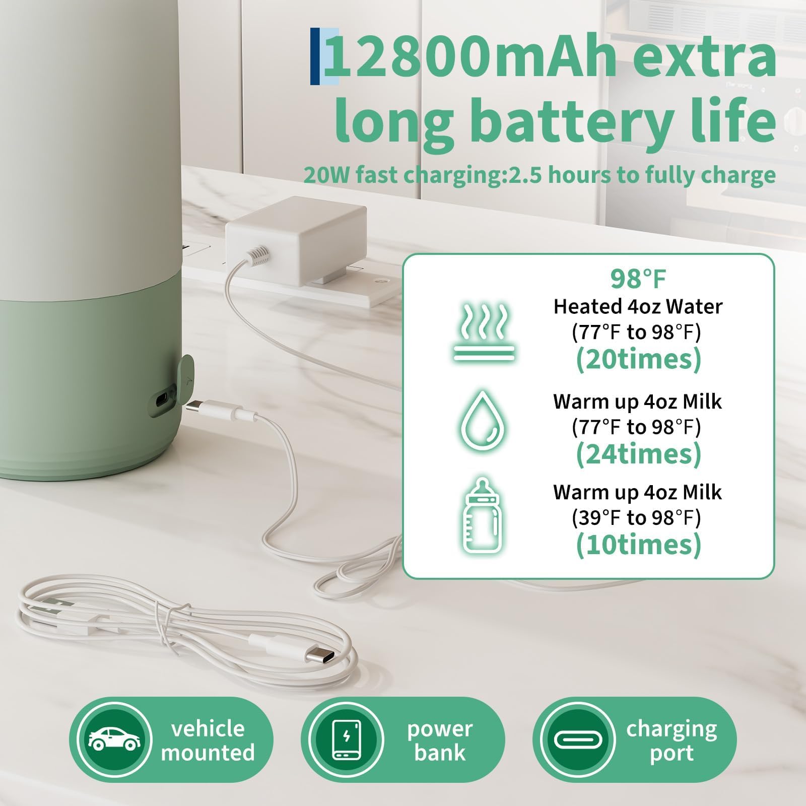 Chauffe Biberon Nomade Portable Sans Fil 500ml - Acier Inoxydable 316