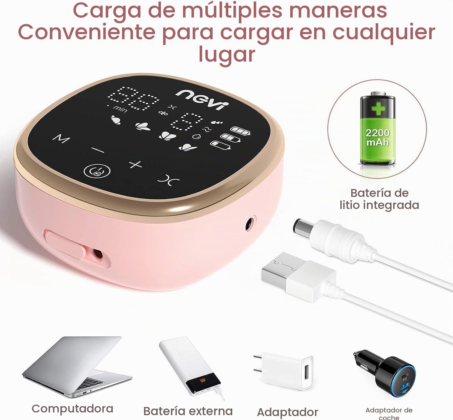 NCVI Sacaleches Eléctrico, Extractor de Leche Portátil 8782, Recargable con 4 Modos y 9 Niveles, bridas de 21/24/28/32mm, 10 Bolsas para Almacenar la Leche Materna, La batería de litio de 2200mAh