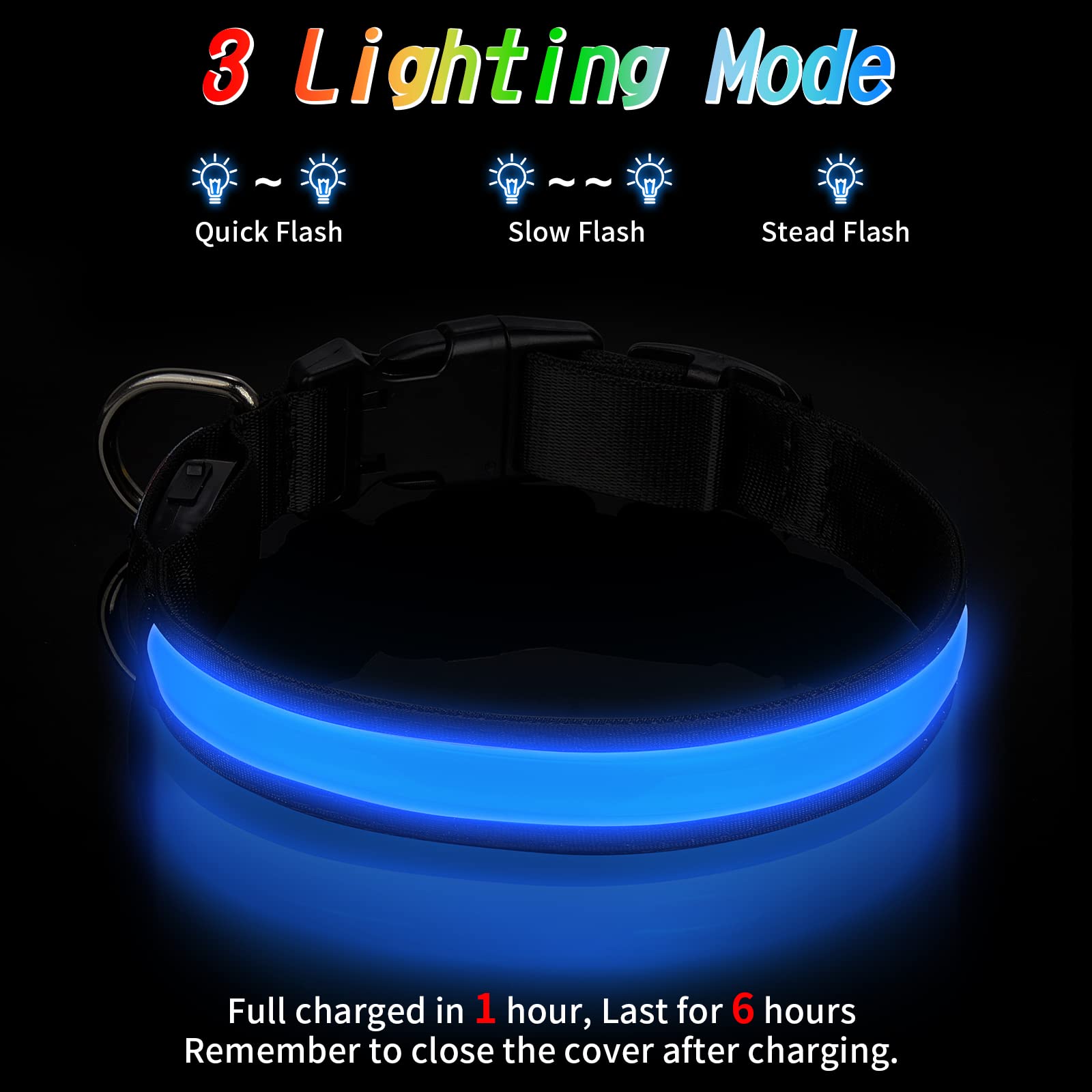 TENXSNUG Collare Luminoso per Cani Ricaricabile USB, Collare per Cani a LED Regolabile con 3 Modalità di Illuminazione per Cani di Piccola Media Grande Taglia in Tutta Sicurezza di Notte -Blu-S
