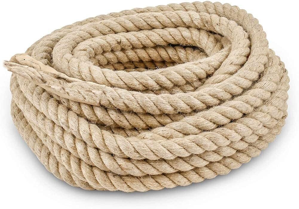 Natural Jute Rope, 28mm Thick Hemp Twine, 25m Length – Brown Twine for Gardening, Nautical, Landscaping, Railings, Hammocks, and Crafts(28mm,25m)