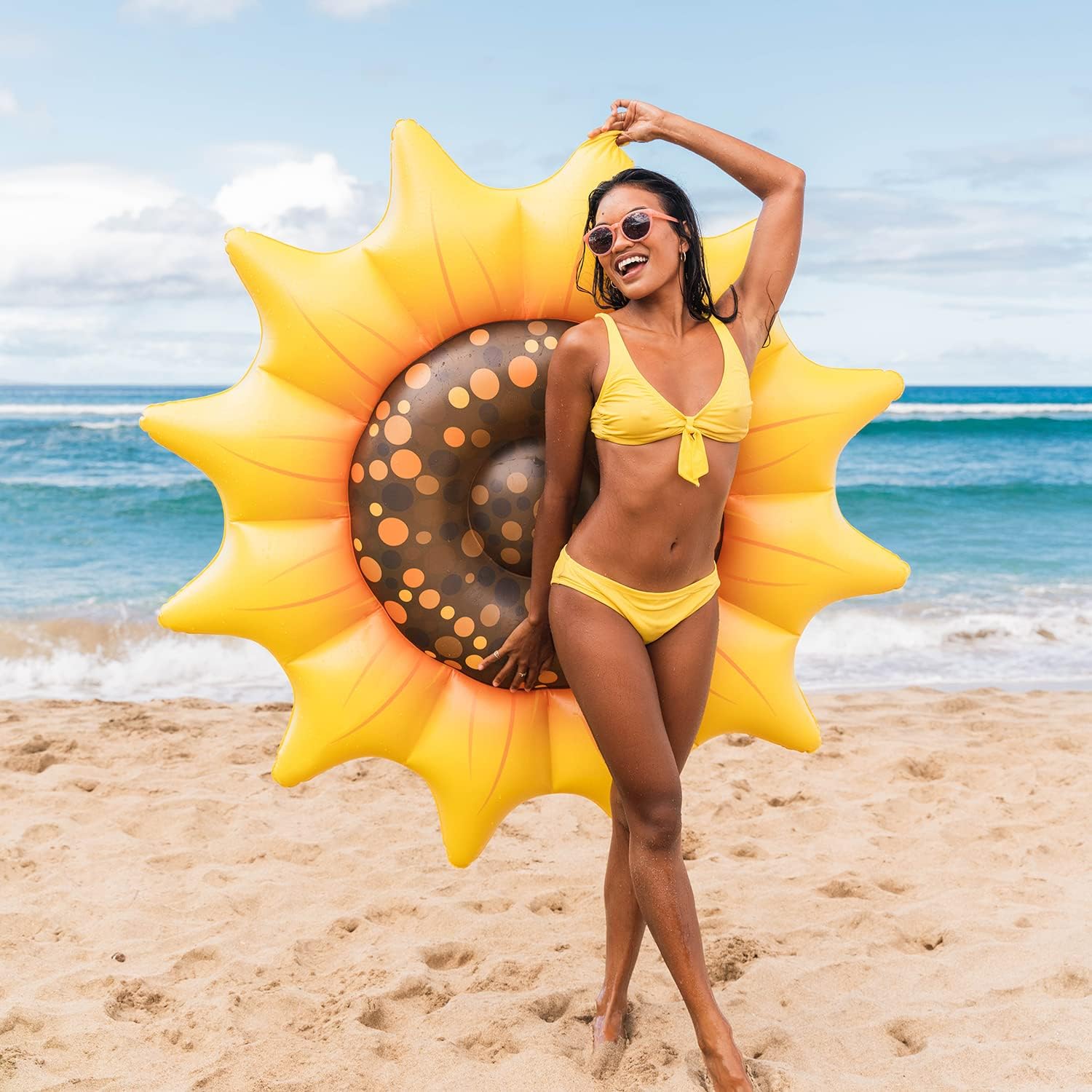 PoolCandy Giant Inflatable Sunflower Pool Float – 68" Extra-Large Island Raft for Adults, Holds Up to 300 lbs, Heavy-Duty PVC Summer Pool Lounge