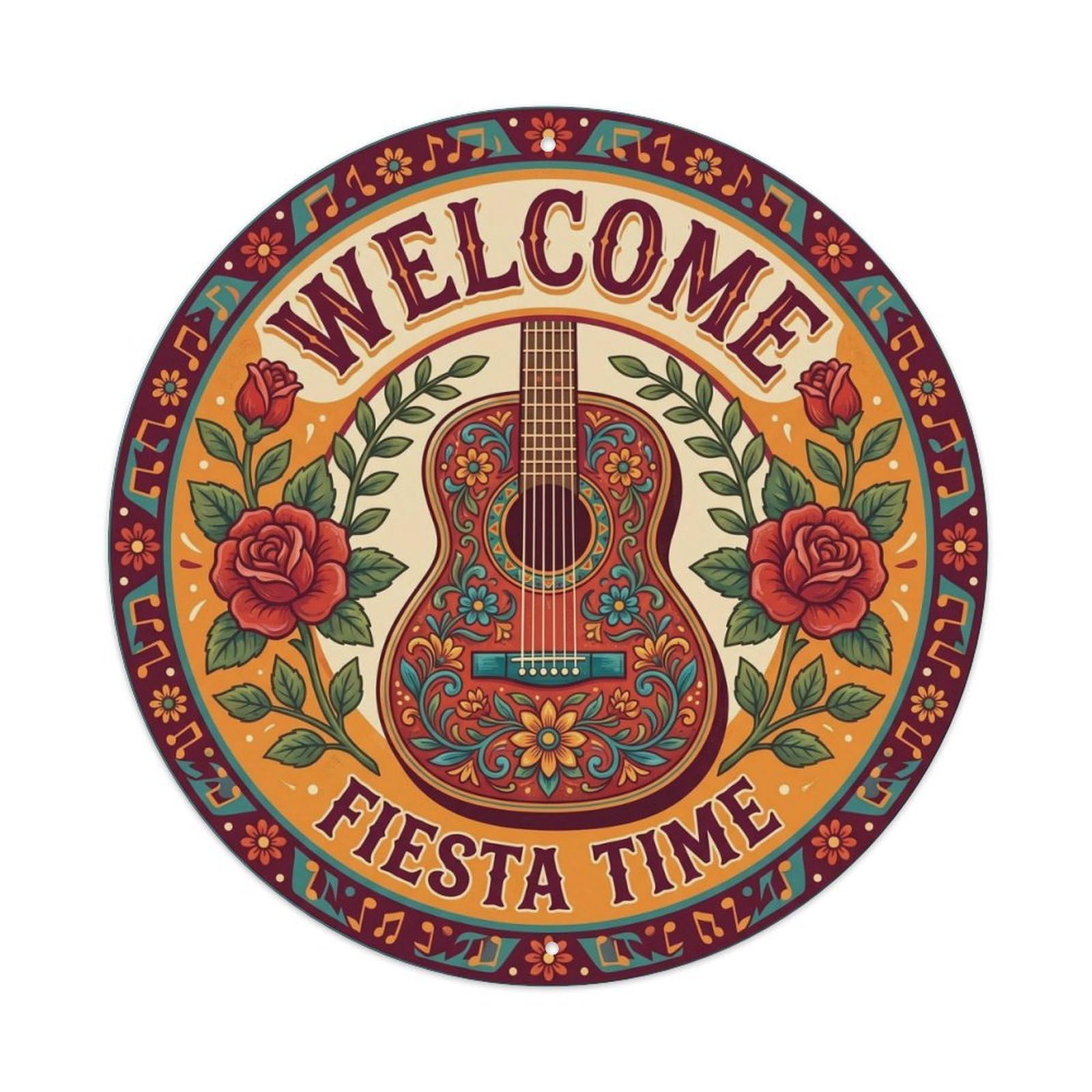 Guitar Mexican Greeting Music Floral Folk Motif Spanish Metal Tin Sign