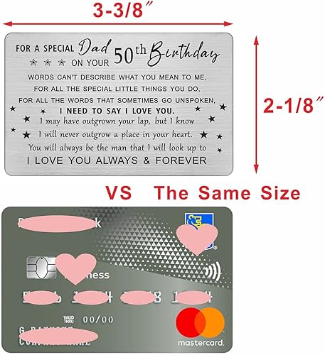 Miniatura 2 de DEGASKEN Tarjeta de cumpleaños número 50 para papá, regalos de cumpleaños de 50 años para papá, tarjeta personalizada de acero grabada