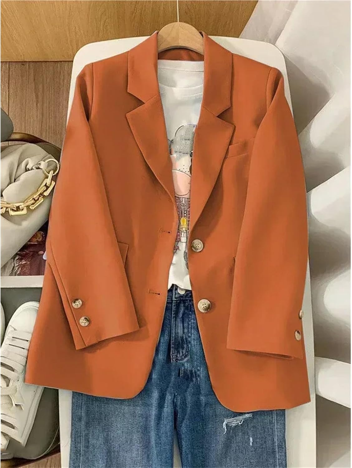 Woman Turn-Down Collar Coats Office Lady Outerwears Single Breasted Clothes Blazers