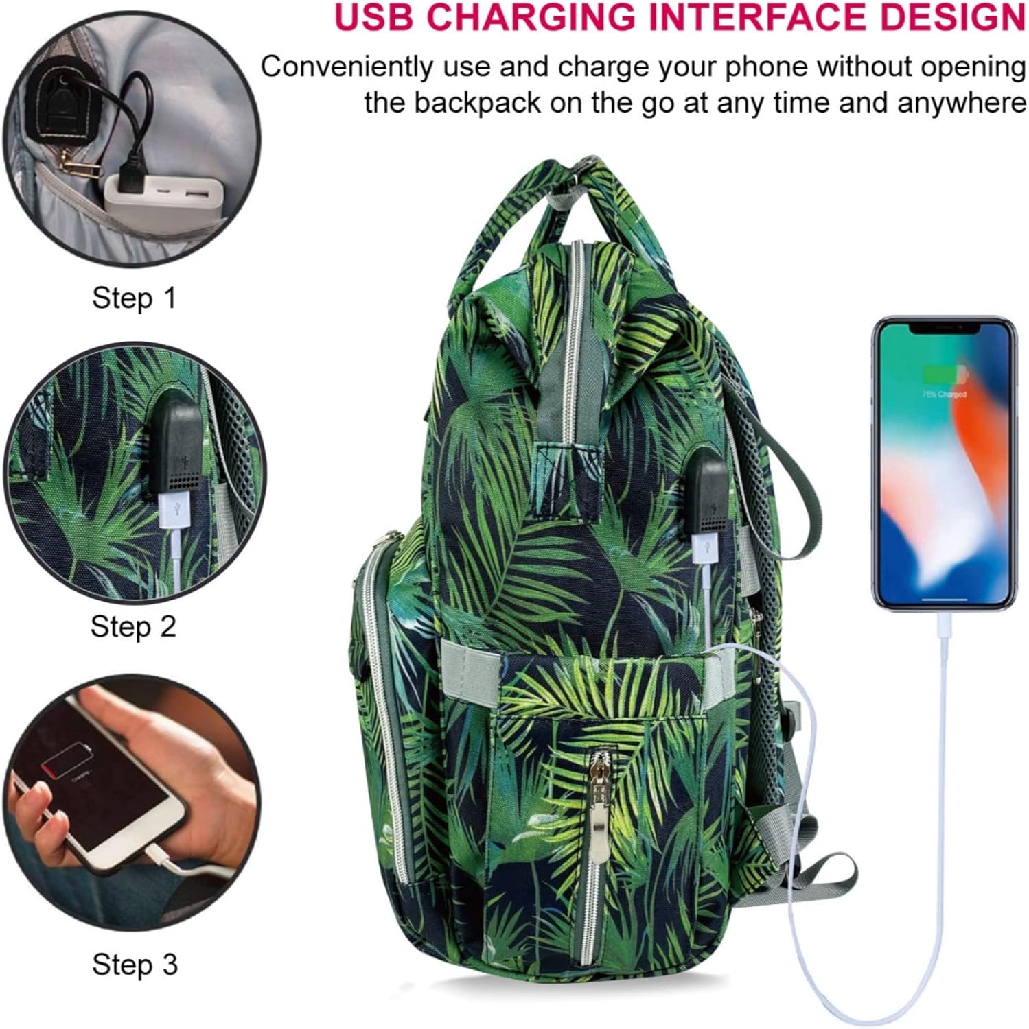 Mr. Peanut's Tili Dili Premium Diaper Backpack with USB Charging Port (Tropical) - Image 6