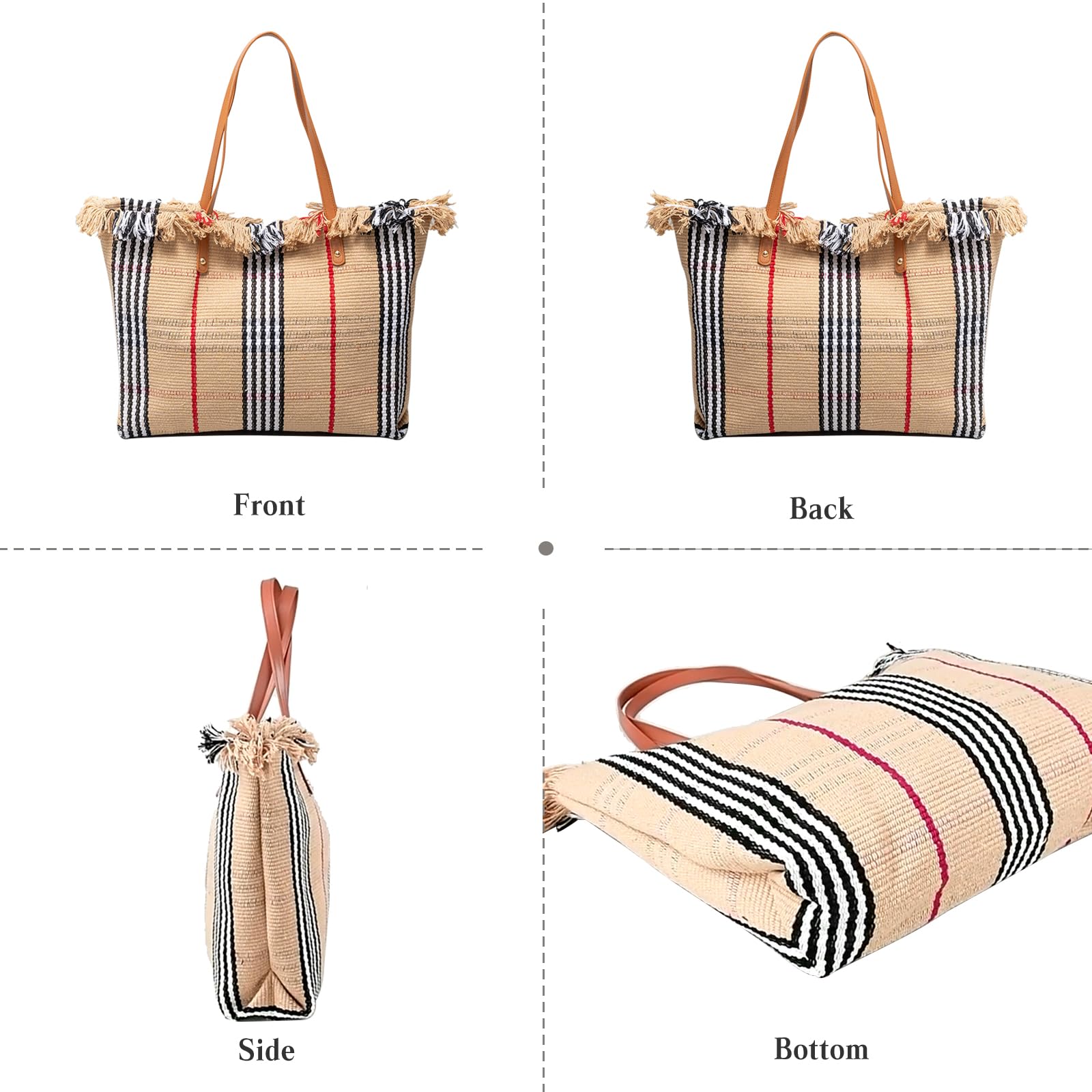CORIOS Borsa a Mano in Tela Borse a Spalla Donna Alta Capacità Borsa Spiaggia Bohemien Borse Tote Casuale Borse a Tracolla con Nappe per Viaggio Vacanza Uso Quotidiano Beige