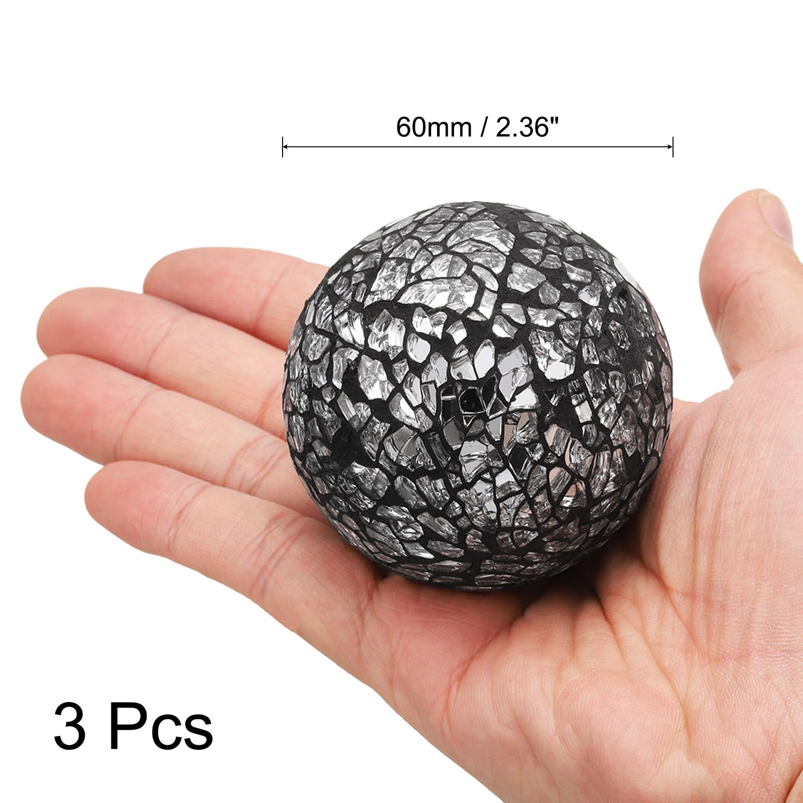uxcell 3Pcs Decorative Glass Balls 2.36 Inch Orbs Centerpiece Balls Mosaic Glass Ball Sphere for Decor Bowls Vases Dining Table Party, Silver Black, Gold Tone, Brown