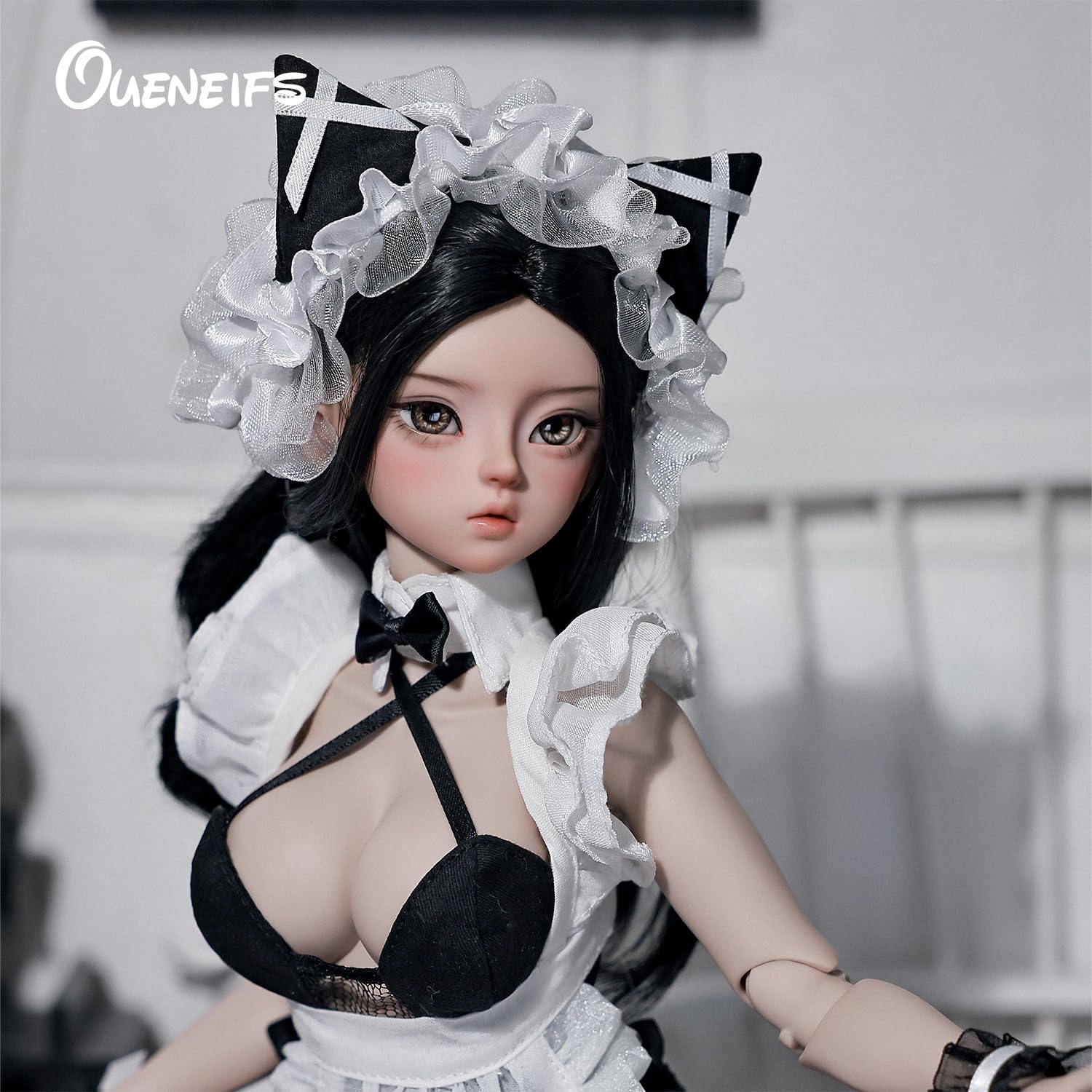 Oueneifs Joanbjd Bjd Doll 1/4 Cat Maid Servant Girl Style Resin Toy for 15+ Year Old, Black and White, 15.72 inches - Image 3