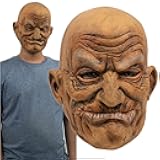 Unisex Clown Cosplay Old Men Wrinkle People Man Head Bald Funny Halloween Mask Full Face Latex Costume Props for Party Carnival Themed Show Play