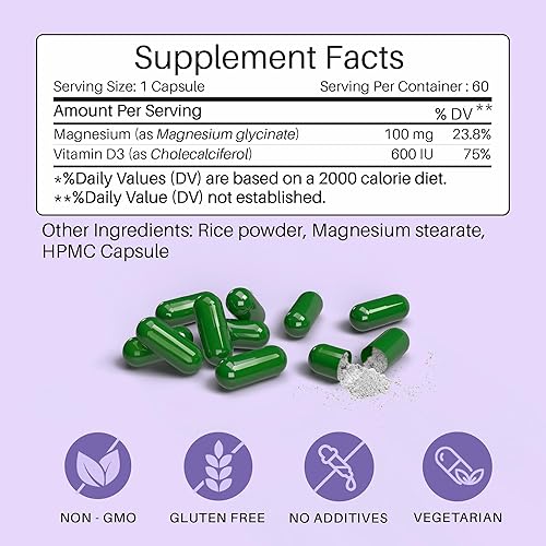 Miniatura 2 de MasterMedi Glicinato de magnesio 100 mg con vitamina D3 – Fórmula de alta absorción – Apoya el sueño, la relajación muscular, el estrés y la salud