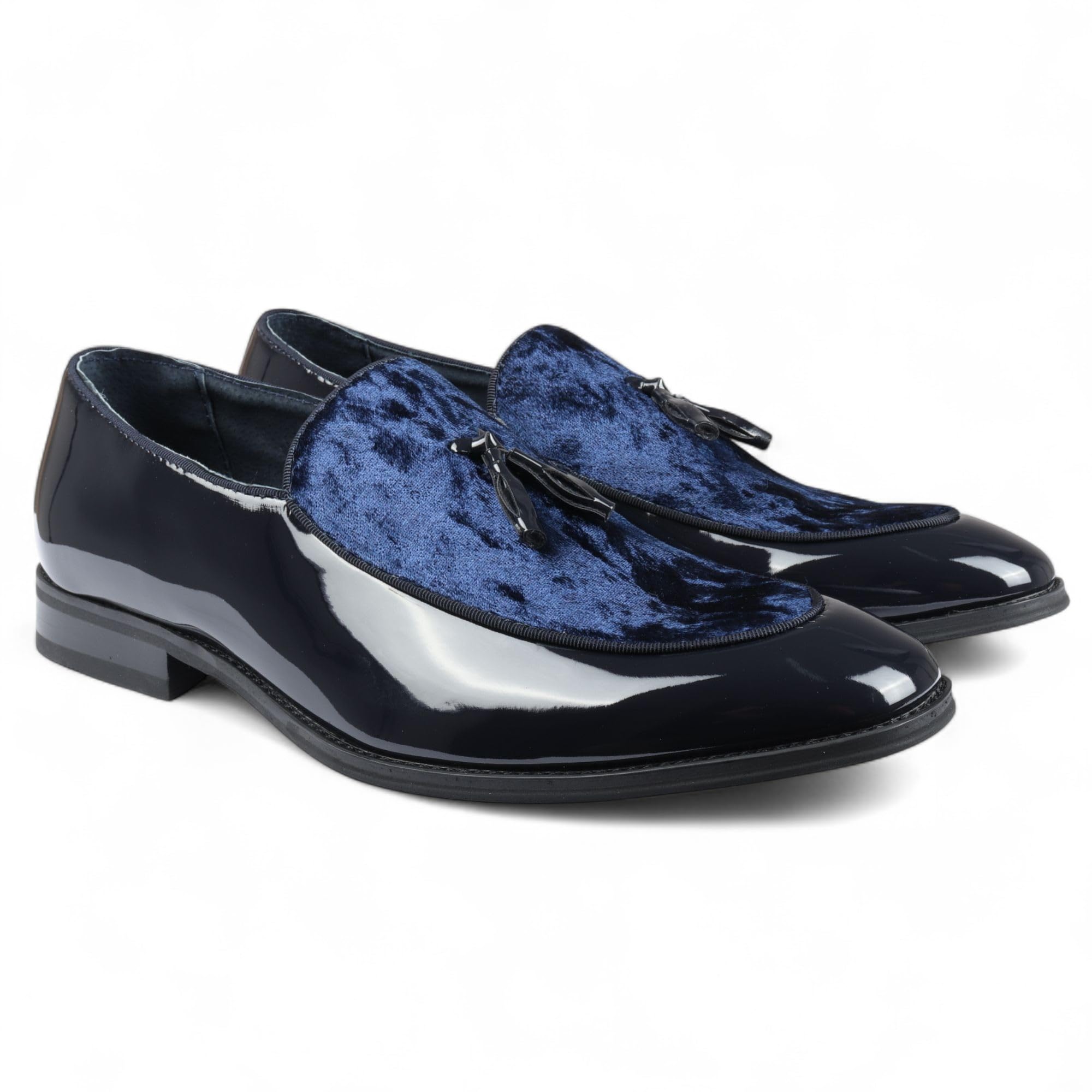 Mocasines Dolcetto para Hombre con Borlas de Terciopelo y Charol, Zapatos de Vestir Formales.