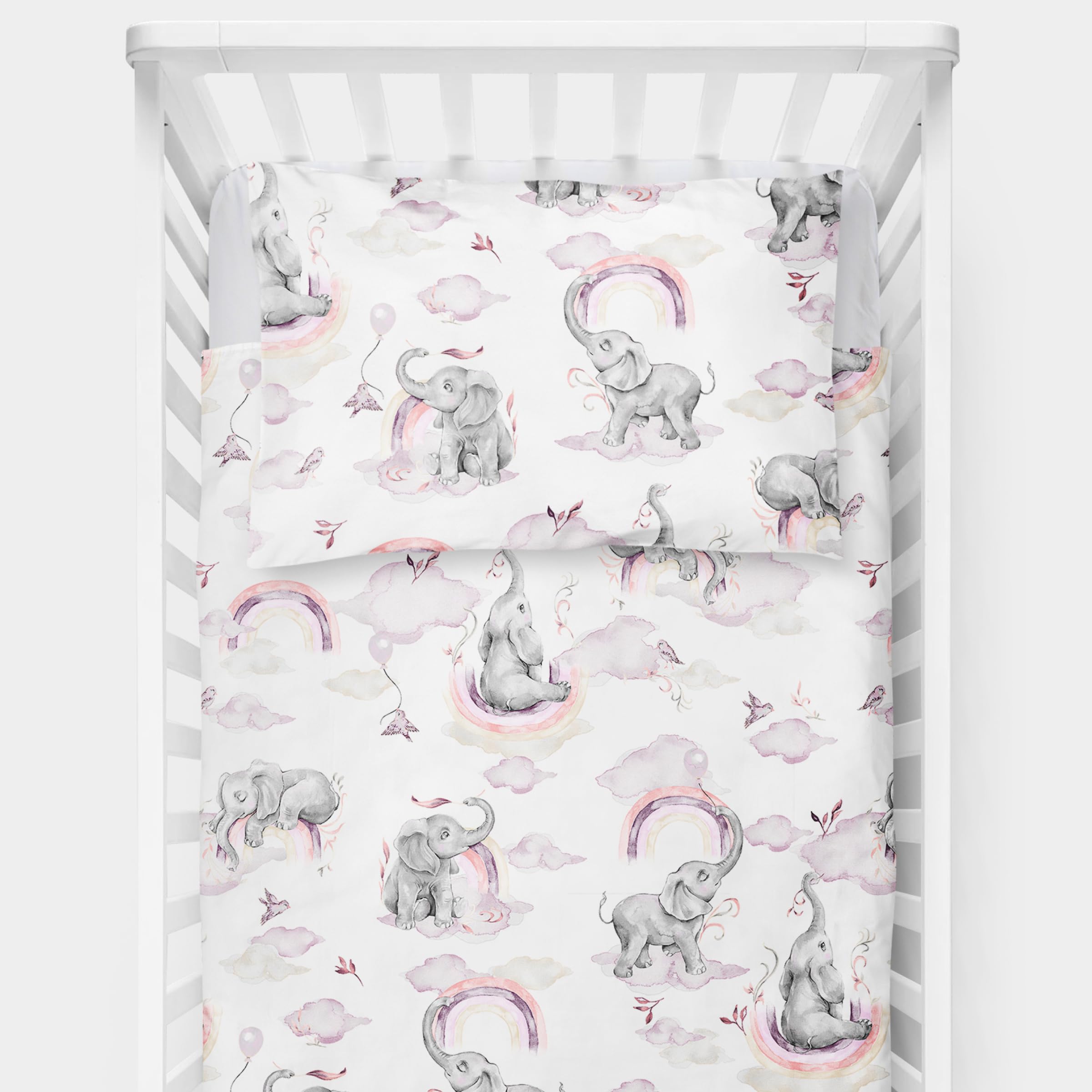 Baby Comfort 37 4 Piece Toddler Kids Cot Bed Set 120X90 Cm Duvet Pillow Duvet Cover Pillowcase 12M+ (Pink Elephants)