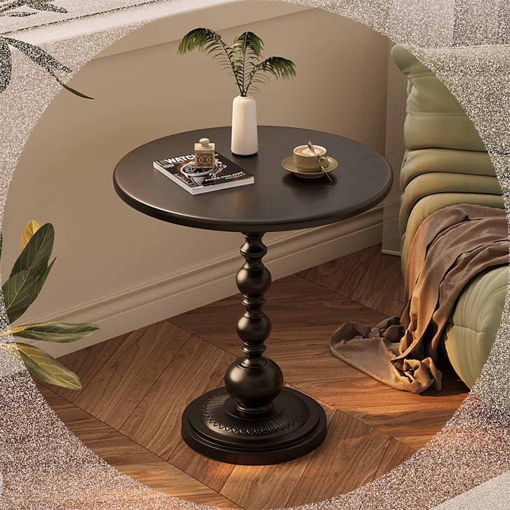 YOHIEE Vintage End Table for Small Spaces, Metal Pedestal Side Table Round Accent Table, Unique Coffee Drink Table Cocktail Table for Living Room Bedroom Balcony, 21inch/50cm Height(Black,Large)