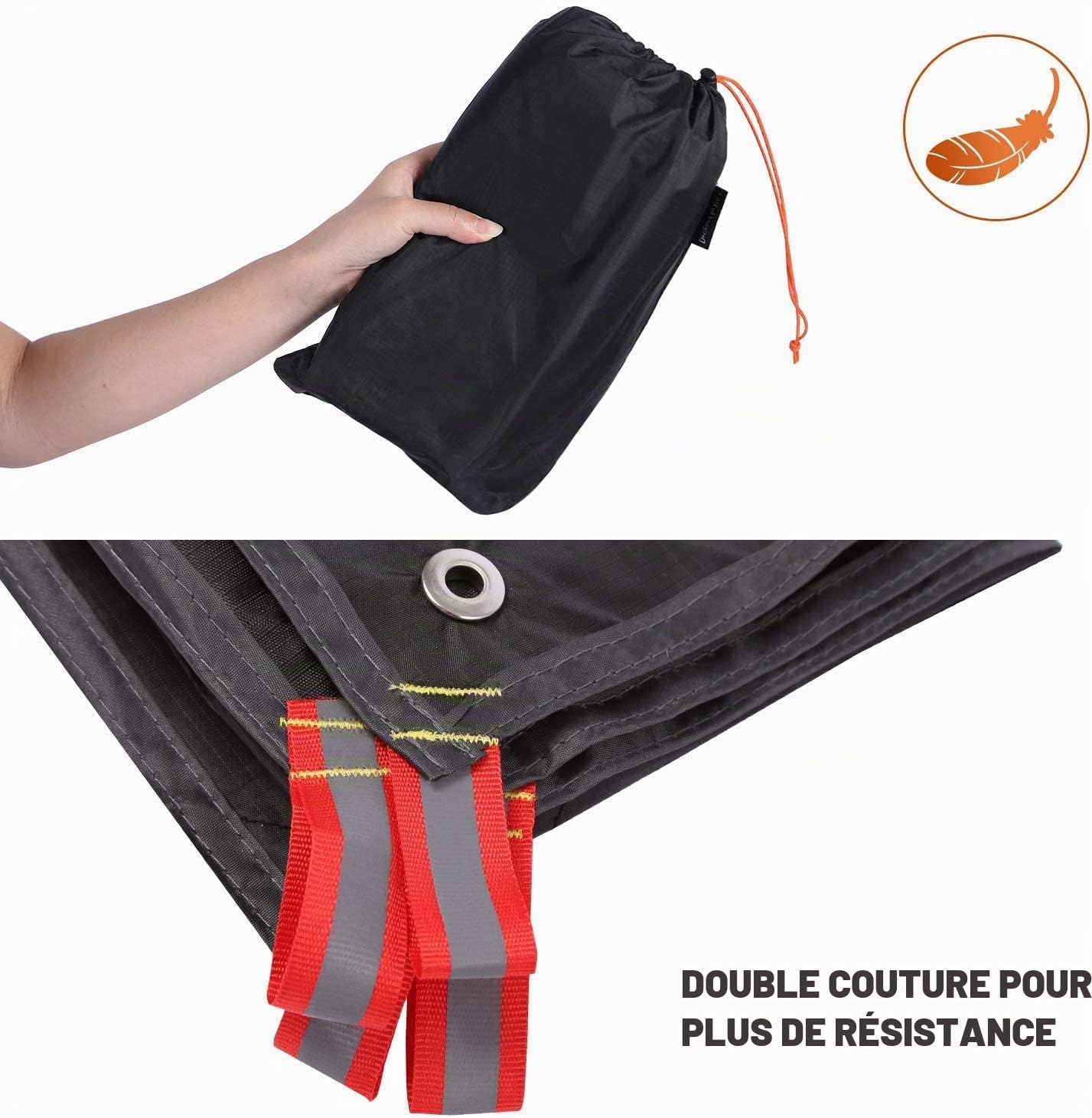 REDCAMP Grand tapis de sol imperméable ultraléger 300 x 295 cm pour camping randonnée