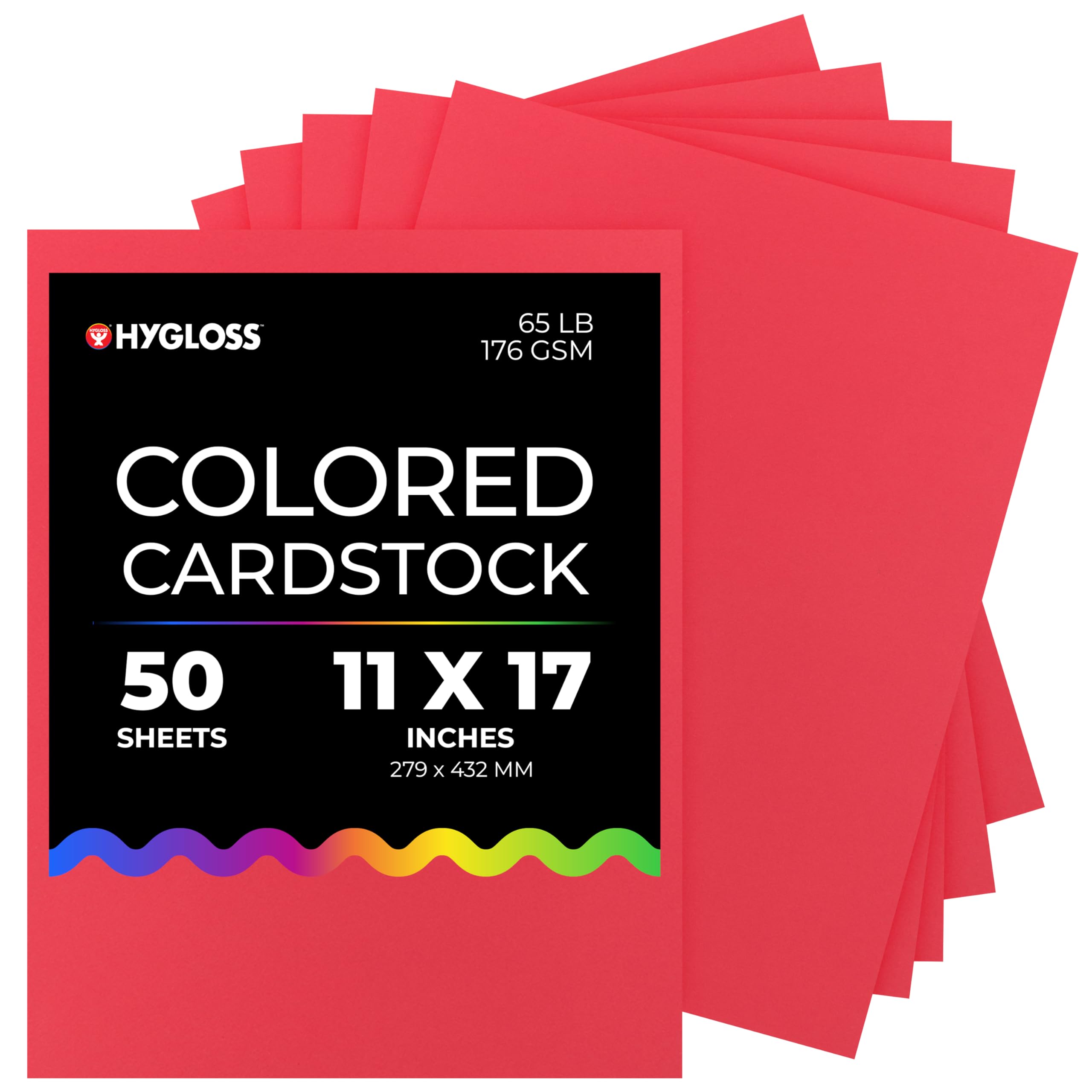 Hygloss Kırmızı Parlak Renkli Kart Stoğu - 11x17-İnç, 50 Yaprak, 65 lb/176 gsm, Solmaya Dayanıklı, Asitsiz Renkli Kart Stok Kağıdı