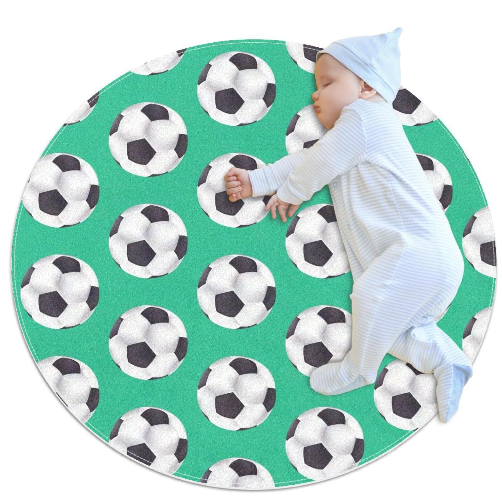 Tapis de salle de bain football rond 1m antidérapant pour chambre d'enfant