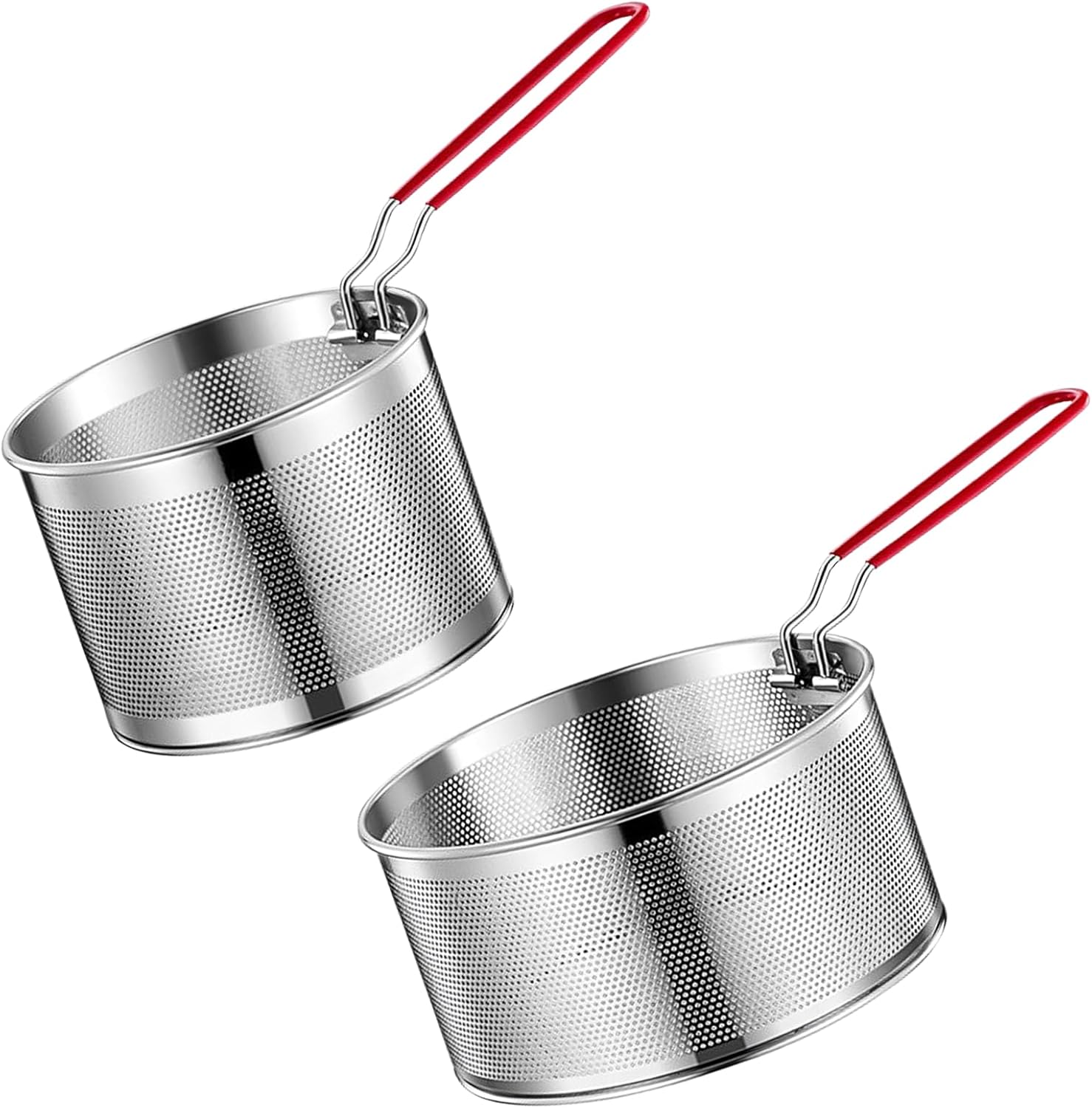 OMJMYY Set di 2 Cestello per Pasta 18/20 cm Colapasta Acciaio Inox Scolapasta con Manico Rimovibile Colino Acciaio Inox 